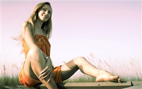 Blonde girl, posture, legs HD wallpaper