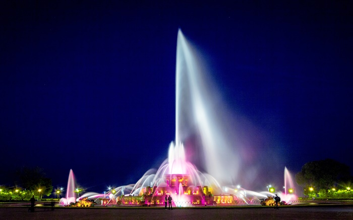 Buckingham Fountain, Chicago, Grant Park, USA, night, lights Wallpapers Pictures Photos Images