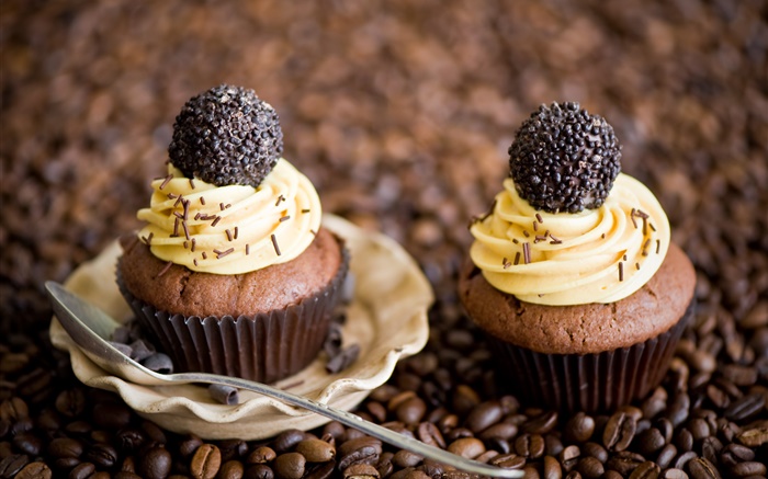 Cupcakes, cream, chocolate, coffee beans Wallpapers Pictures Photos Images