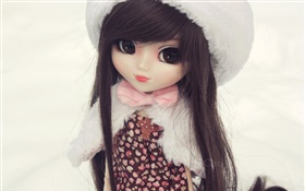 Cute doll girl, toy, brunette, cap HD wallpaper
