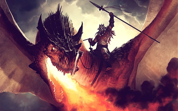 Dragon rider, fire, art painting Wallpapers Pictures Photos Images