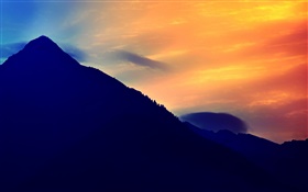Evening, dusk, mountain, sky, clouds HD wallpaper