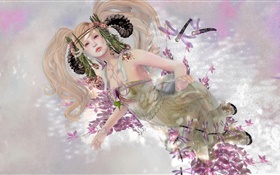 Fantasy girl, pose, blonde hair, art drawing HD wallpaper