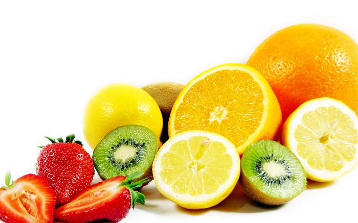 Fruits close-up, orange, lemon, kiwi, strawberries Wallpapers Pictures Photos Images