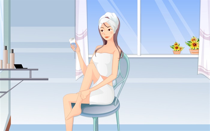 Girl after bath, sit at chair, vector pictures Wallpapers Pictures Photos Images