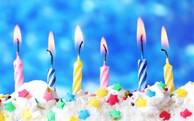 Happy Birthday, cake, candles, cream, fire HD wallpaper