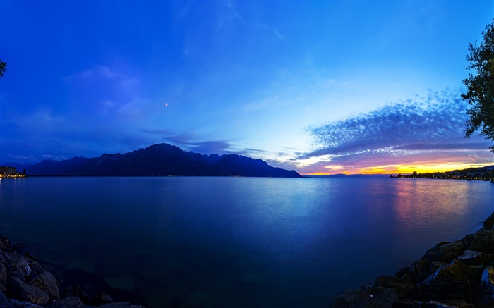 Lake Geneva, Switzerland, sunset, clouds, beautiful landscape Wallpapers Pictures Photos Images