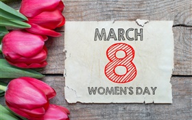 March 8, Women's Day, red tulips flowers HD wallpaper