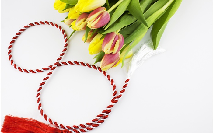 March 8, Women's Day, tulips, ribbon Wallpapers Pictures Photos Images