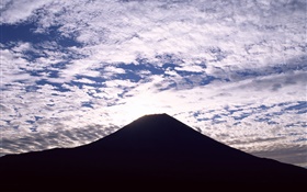 Mount Fuji, Japan, silhouette, clouds, dusk HD wallpaper