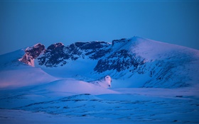 Mountains, winter, snow, blue style, dusk