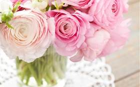 Pink ranunculus, bouquet, flowers HD wallpaper