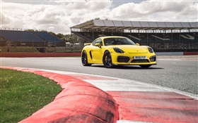 Porsche Cayman GT4 yellow supercar front view HD wallpaper