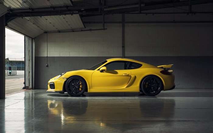 Porsche Cayman GT4 yellow supercar side view Wallpapers Pictures Photos Images