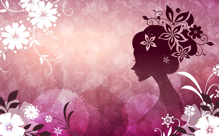 Purple background, vector girl, flowers, beautiful Wallpapers Pictures Photos Images