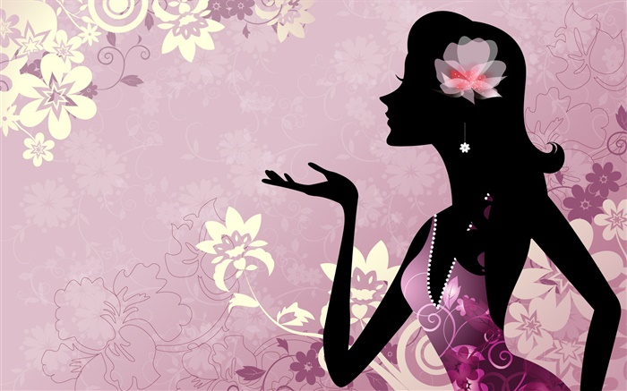 Purple background, vector girl, flowers Wallpapers Pictures Photos Images