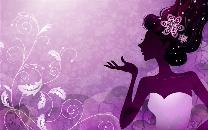 Purple style, vector girl, flower, plants Wallpapers Pictures Photos Images