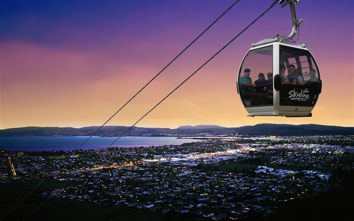 Queenstown, New Zealand, cable car, dusk, sea Wallpapers Pictures Photos Images