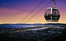 Queenstown, New Zealand, cable car, dusk, sea HD wallpaper
