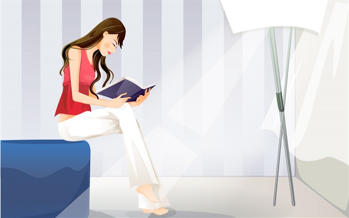 Red dress vector girl reading book Wallpapers Pictures Photos Images