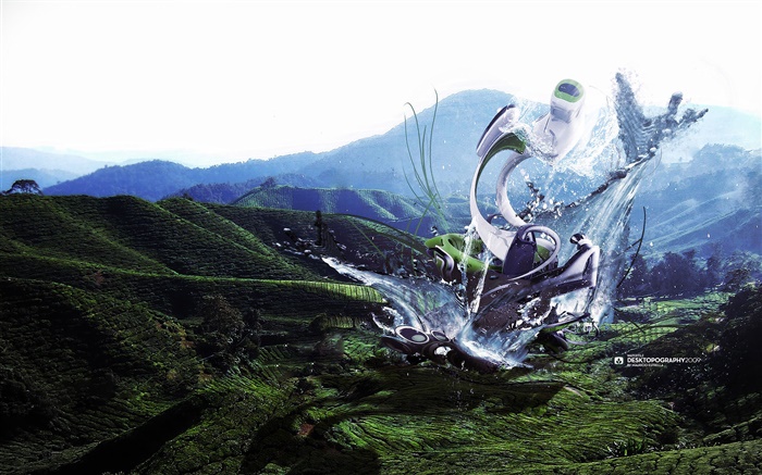 Robot monster, water splash, mountains, creative design pictures Wallpapers Pictures Photos Images