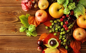 Still life, harvest, fruit, apples, berries, autumn