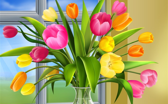 Tulips, flowers, colors, vase, art pictures Wallpapers Pictures Photos Images