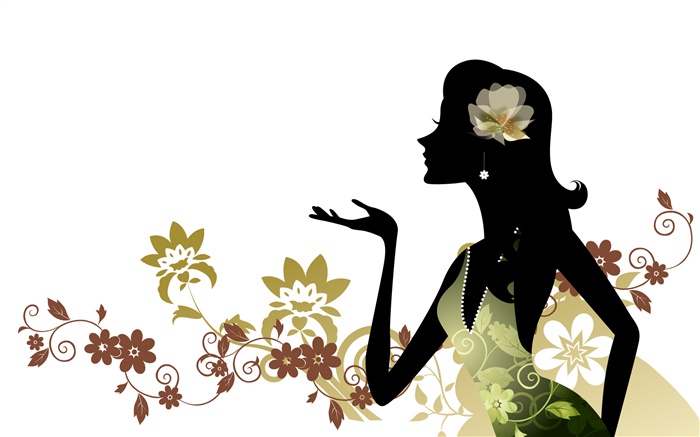 Vector girl, fashion, flowers, white background Wallpapers Pictures Photos Images
