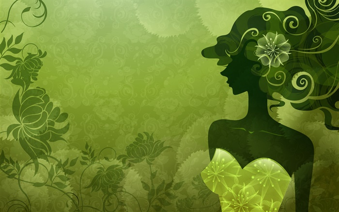 Vector girl, green style, flowers, design Wallpapers Pictures Photos Images