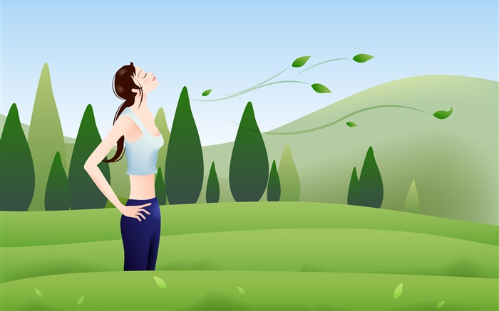 Vector girl in the green nature Wallpapers Pictures Photos Images