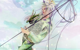 White haired fantasy girl, flower HD wallpaper