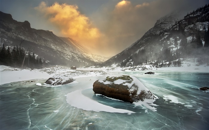 Winter, snow, mountains, lake, nature landscape Wallpapers Pictures Photos Images