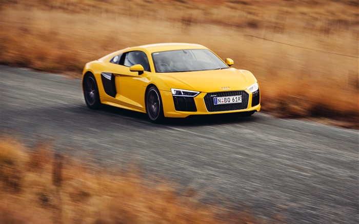 Audi R8 V10 yellow supercar high speed Wallpapers Pictures Photos Images