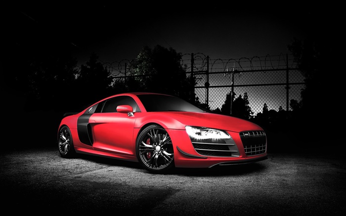 Audi R8 sports car, red color, night Wallpapers Pictures Photos Images