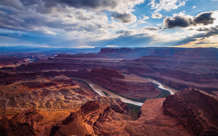Canyon, river, sky, clouds, mountain, red rocks Wallpapers Pictures Photos Images