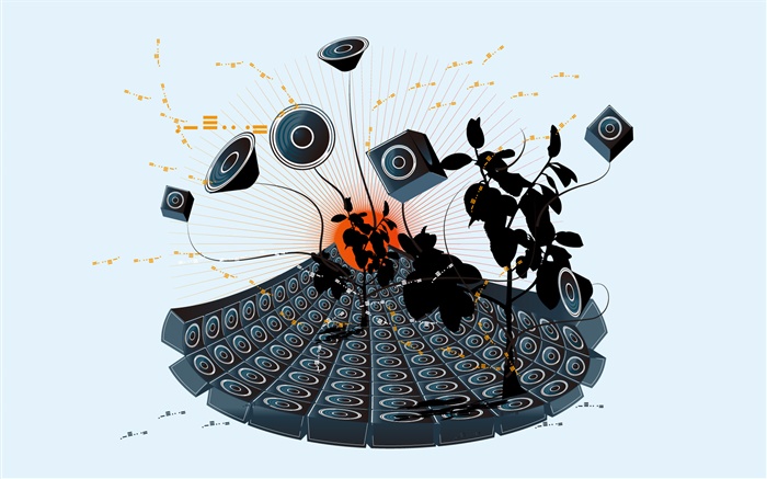 Creative design, music, speakers, plants, vector pictures Wallpapers Pictures Photos Images