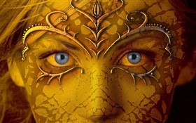 Fantasy girl face, gold colors HD wallpaper