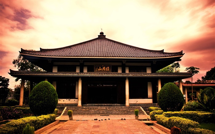 Japan, temple, clouds, dusk Wallpapers Pictures Photos Images