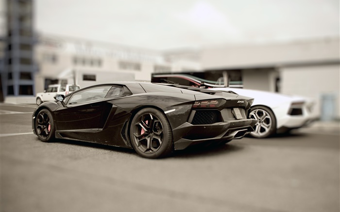Lamborghini Aventador black supercar at parking Wallpapers Pictures Photos Images