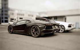 Lamborghini Aventador black supercar at parking HD wallpaper