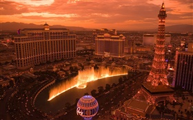 Las Vegas, city, fountain, light, tower, houses HD wallpaper