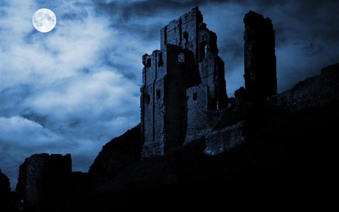 Night, moon, ruins, fortress, clouds Wallpapers Pictures Photos Images