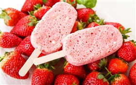 Pink Ice cream, strawberry, dessert HD wallpaper