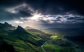 Scotland, Great Britain, mountains, clouds, hills, river HD wallpaper