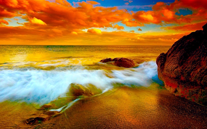 Sea, coast, clouds, beach, stones Wallpapers Pictures Photos Images