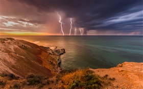 South Australia, storm, clouds, lightning, sea, coast HD wallpaper