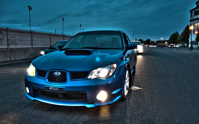 Subaru blue car at evening Wallpapers Pictures Photos Images