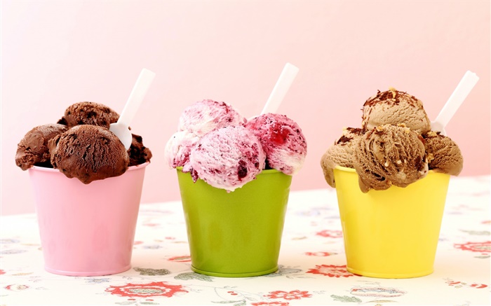 Three kinds ice cream, chocolate, raspberry, dessert Wallpapers Pictures Photos Images