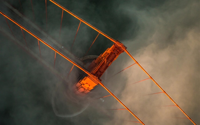 Top view bridge, strait, fog Wallpapers Pictures Photos Images