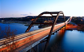USA, Texas, Austin, bridge, river, city, dusk HD wallpaper